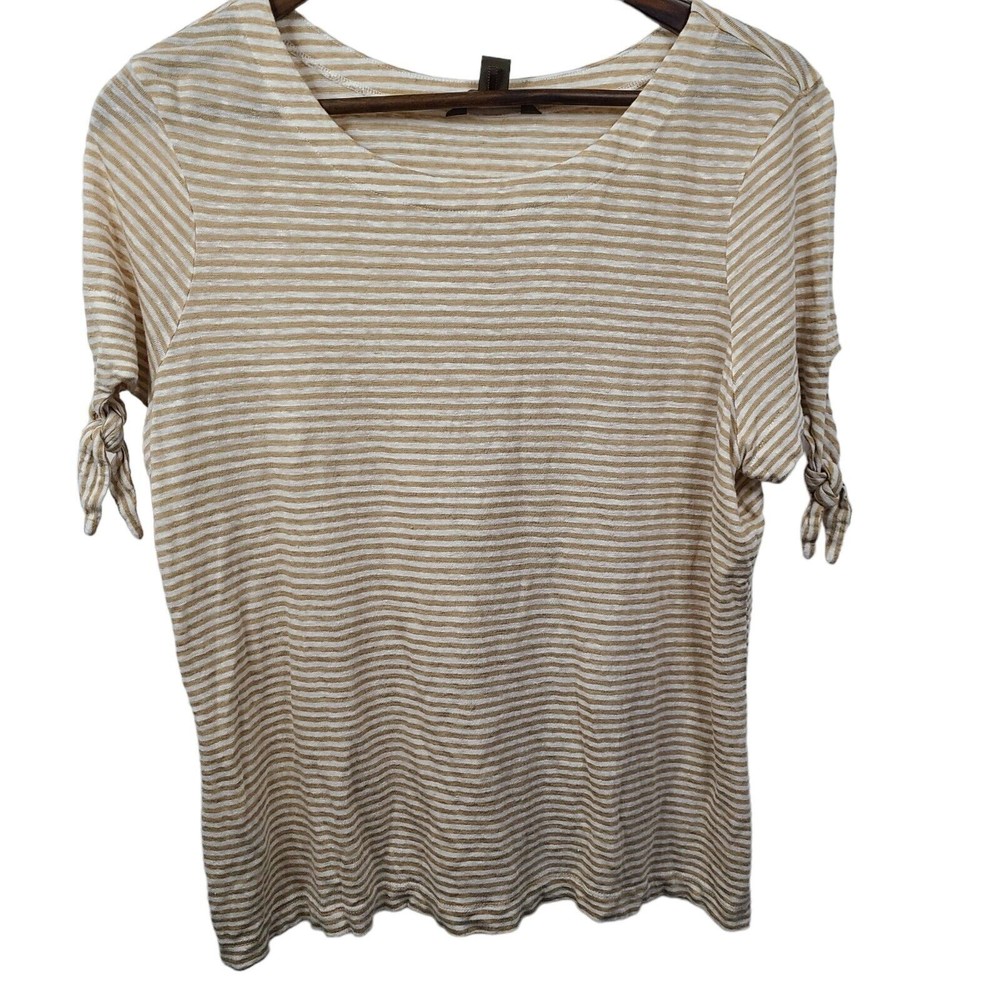 Tommy Bahama Linen Striped Short Sleeve Blouse Womens Large